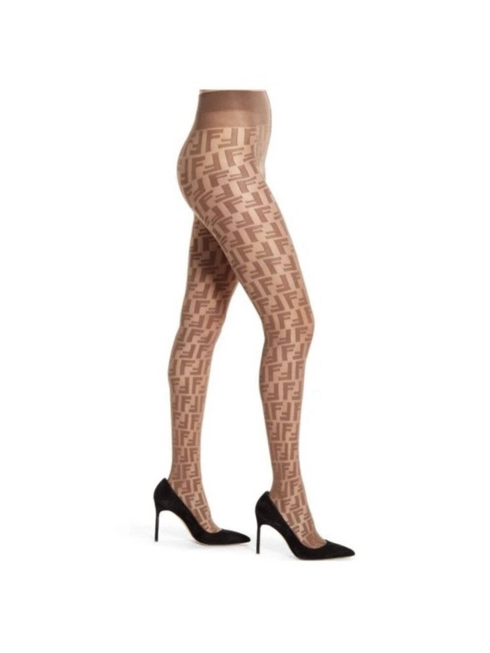 NEW FENDI TIGHTS BROWN 100% Authentic FF Logo One Size